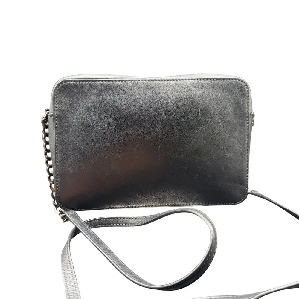 Michael Kors Quilted Black Leather Crossbody Camera Bag Chain Strap
